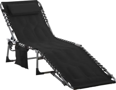 Produktbild von Sonnenliege faltbar Gartenliege Klappliege mit Kissen Garten 5-stufige Rückenlehne verstellbar Stahl Oxford-Stoff Schwarz 188 x 57 x 30 cm