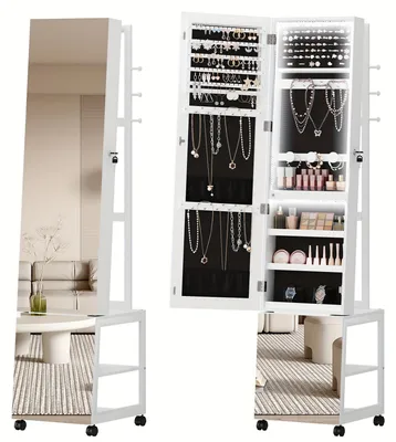 Image de Boîte à bijoux - Coffret à bijoux - Armoire à bijoux - Rangement à bijoux - Présentoir à bijoux - Miroir sur pied