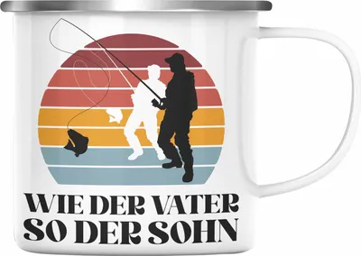 Produktbild von Trendation - Angler Emaille Tasse Geschenk Männer Sohn Spruch Lustig für Fischer Geschenkidee Angeln Becher (Silber)
