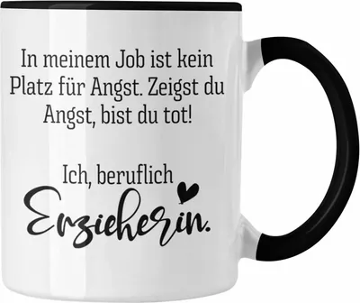 Produktbild von Trendation - Erzieherin Tasse Geschenk Abschiedsgeschenk zum Abschied Lustig Geschenke Kaffeetasse Kindergarten (Schwarz)