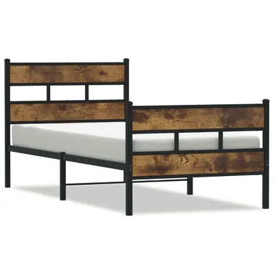 Zdjęcie produktu dla vidaXL Łóżko metalowe bez materaca dąb wędzony 90x190 cm