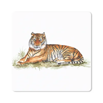 Produktbild von MuchoWow® Mauspad Mousepad Tiger - Orange - Gras 20x20 cm - Mousepads - Maus Mat - Pad - Mausunterlage - Desk Mat - Bureauartikeln