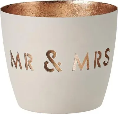 Immagine prodotto di Gift Company Windlicht Madras Mr & Mrs M, Teelichthalter, Kerzenhalter, Eisen, Weiß, Gold, 8.5 cm, 1063204001