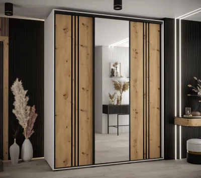 Produktbild von Kleiderschrank ASIRI 7 - 200/60 cm, weiß / Eiche handwerklich / schwarz