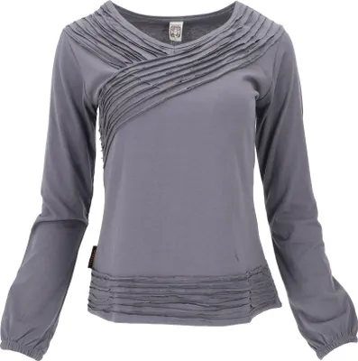 Produktbild von Langarmshirt Boho Style, Einfarbiges Shirt mit Pluderärmeln - Grau, Damen, Baumwolle, Größe: L