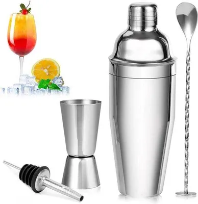 Produktbild von Famanu Cocktailset 750 ml – Edelstahl Shaker mit Messbecher und Bar-Löffel
