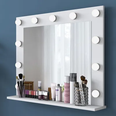 Image de Storo - Miroir, 90x72h cm Blanc, avec Étagère et Ampoules