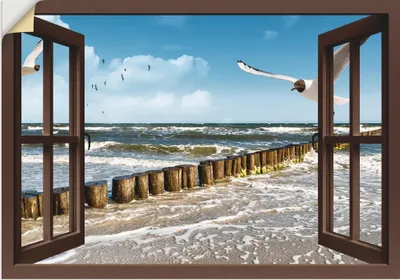 Produktbild von ARTland Wandbild, selbstklebend Fensterblick - Ostsee, braun Größe: 100x70 cm
