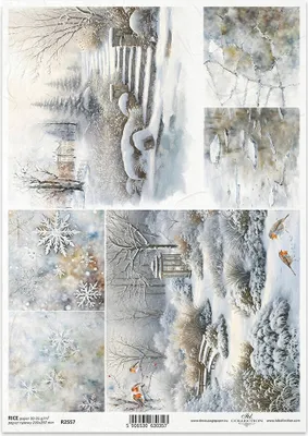 Immagine prodotto di ITD carta di riso decoupage tecnica artigianale tovagliolo di carta-R2557 giardino d'inverno, uccelli, fiocchi di neve