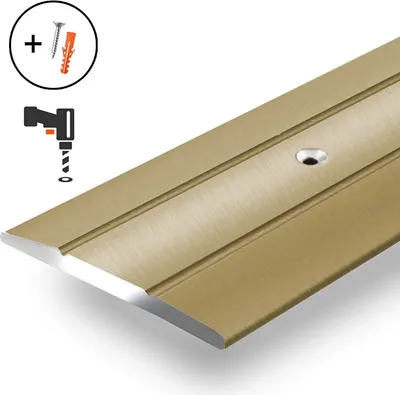 Zdjęcie produktu dla Listwa maskująca z profilem przejściowym Aluminiowa listwa podłogowa w kształcie litery C o wymiarach 3,6x90 cm z nawierconymi otworami w kolorze złotym