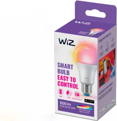 Produktbild von WiZ Lampe 60W A60 E27, Intelligentes Leuchtmittel, Wi-Fi/Bluetooth, Weiß, Wi-Fi 4 (802.11n), 802.11b, 802.11g, LED, E27