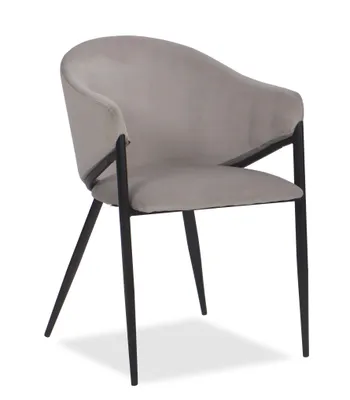 Zdjęcie produktu dla NEW HOME Krzesło GLAMOUR do jadalni tapicerowane krzesło do salonu w tkaninie welurowej z podłokietnikami - jasnoszare - nowoczesne meble aksamit