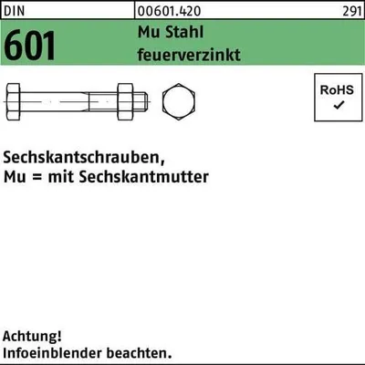 Produktbild von Reyher  Sechskantschrauben DIN 601 Mu St. M 16x90 tZn (25 Stück)
