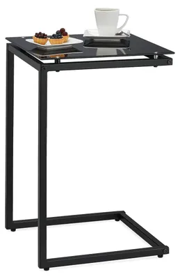 Produktbild von TRANKIELO® - Schwarzer C-förmiger Beistelltisch - Metall & Glas - 60 x 40 x 40 cm - Multifunktionaler Couchtisch