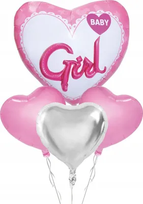 Image de Set de ballons en aluminium pour baby shower fille, 4 pièces, cœur rose