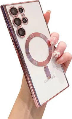 Image de Etui pour Samsung Galaxy S22 Ultra 5G Magnetic Ultra Thin Transparent Case with Magsafe and Camera Cover Pink