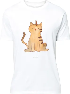 Produktbild von Mr. & Mrs. Panda S T-Shirt Einhorn Katze - Weiß - Geschenk, mit Spruch, Regenbogen, Unicorn, Tshirt, Jersey-Shirt, Statement-Shirt, Glitzer, Mieze