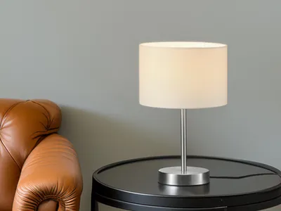 Produktbild von Trio Tischleuchte Silber matt Stoffschirm Weiß Ø 20cm