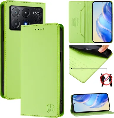 Immagine prodotto di Custodia in pelle per Xiaomi Poco X6 Pro/Redmi K70E, custodia flip con slot per carte, portafoglio e supporto Verde