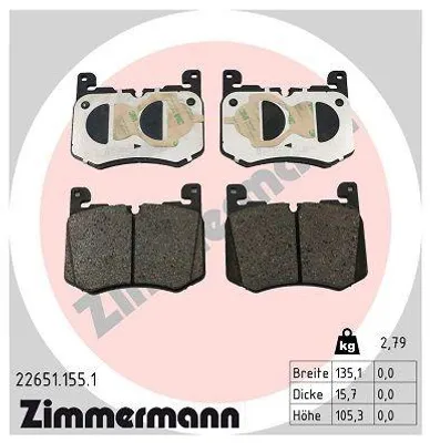 Produktbild von ZIMMERMANN Bremsbeläge Satz Vorne Bremsklötze für LAND ROVER Range Rover Velar (L560) 22651.155.1