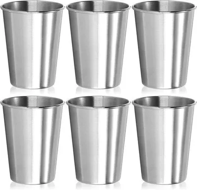 Image de Ensemble de 6 gobelets en acier inoxydable argentés, capacité de 260 ml, idéal pour le camping et les voyages, sans BPA