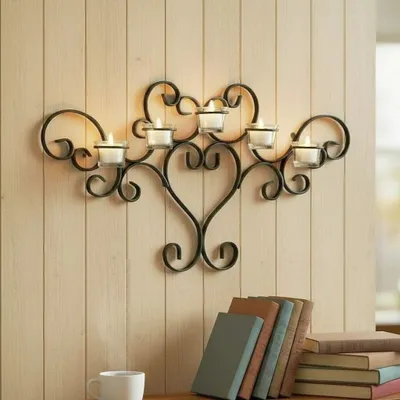 Produktbild von DanDiBo Wandteelichthalter Metall Schwarz Teelichthalter Wand Wandkerzenhalter 63 cm Palace Kerzenhalter Teelicht