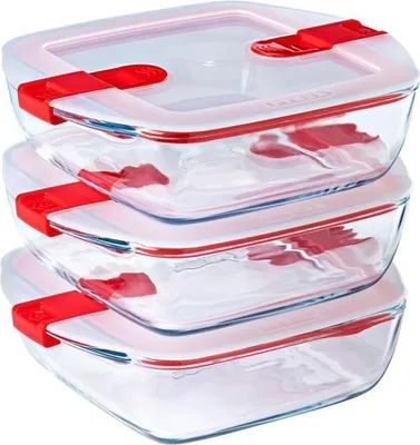 Produktbild von Lunchbox Pyrex Cook & Heat, 3er Set, Glas Quadratisch, 1 L, Mikrowellengeeignet mit Dampfventil
