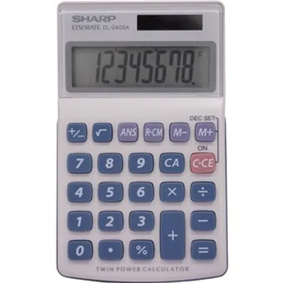 Produktbild von Sharp EL-240SA, Tasche, Einfacher Taschenrechner, 8 Ziffern, 1 Zeilen, Batterie/Solar, Blau, Grau