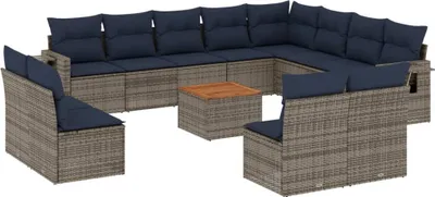 Produktbild von 13-teiliges Gartensofa-Set mit Kissen, grau, Polyrattan