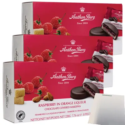 Produktbild von A.Berg Schokolade Himbeere in Orangenlikör 3er Pack (3x220g Packung) + usy Block