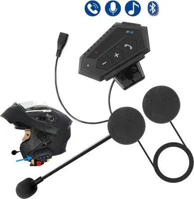 Image de Casque de moto avec oreillette Bluetooth et microphone, étanche (IP67), autonomie de 120 heures