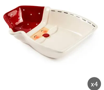 Produktbild von Excelsa Set Von 4 Schalen/Becher Snowman Keramik 16,8Xh4,5X12,8 Cm Weiß Und Rot