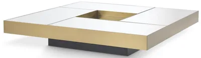 Produktbild von Casa Padrino Luxus Couchtisch Messingfarben / Schwarz 120 x 120 x H. 23,5 cm - Quadratischer Edelstahl Wohnzimmertisch mit Spiegelglas Tischplatten - Wohnzimmer Möbel - Luxus Qualität