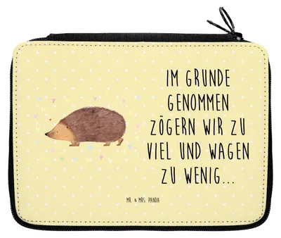 Produktbild von Mr. & Mrs. Panda Federtasche Igel Herzen - Gelb Pastell - Geschenk, Federmäppchen, Schlampermäppchen, Herz, Liebe, Vertrauen, Kuss, Federmappe, Bleistiftetui, Etui