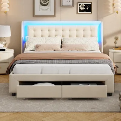 Zdjęcie produktu dla Rama łóżka - Łóżko dwuosobowe - Łóżko obite tkaniną - Łóżko z pojemnikiem - Stelaż łóżka - 160x200 cm - Obicie