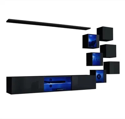 Productafbeelding van Woonkamerset SWITCH XXI - LED - Hoogglans Zwart - Design Wandcompositie