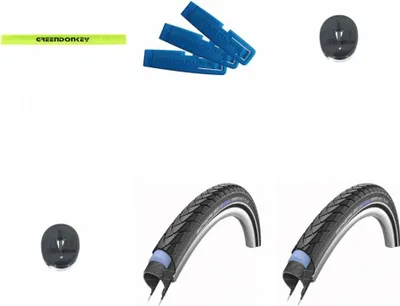 Image de Schwalbe MARATHON PLUS 28x1,50 + 2 chambres à air DV17 + démonte-pneu + bande réfléchissante