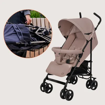 Produktbild von Lionelo Elia Buggy klein zusammenklappbar Kinderwagen Buggy bis 15 kg Rücken und Fußstützenverstellung Hinterradbremse Moskitonetz - Beige Taupe