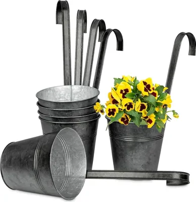 Image de Pots de fleurs suspendus Lot de 6 pots en acier galvanisé pour la décoration, le balcon, le jardin