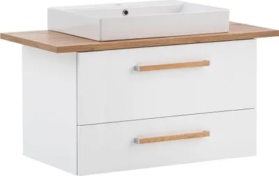 Produktbild von MÖBELPARTNER Waschbecken mit Unterschrank Duo 701521 kreideweiß, eiche landhaus 102,2 x 50,0 x 61,5 cm