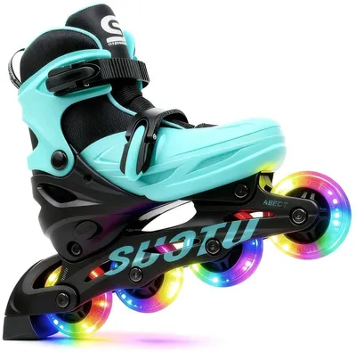 Productafbeelding van Suotu Inline Skates, blauw/zwart – Inlineskates voor kinderen met een 4-voudig verstelbare maat en LED-wielen | Kinderen skates met ABEC-7 lagers | Rollerskates met gespsluiting