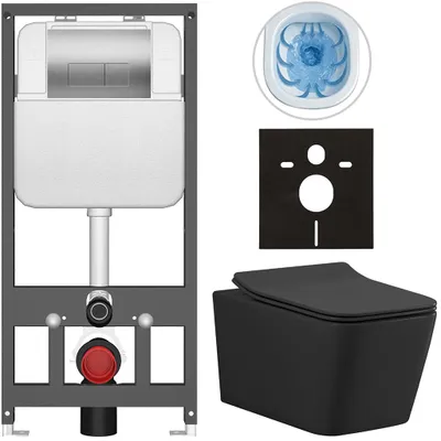 Imagen del producto de CERANO - Juego de inodoro y bidé suspendido Forte - mate - botón Prime/Modulo, plateado - para instalación empotrada/en pared de yeso - 51x36 cm