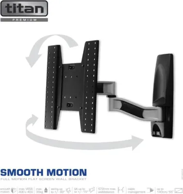 Produktbild von Hochwertige VIVanco™TV Wandhalterung, Schwarz, Full Motion, für bis zu 55 Zoll, schwenkbar, VESA 100 x 100 bis 400 x 400 mm, 35 kg Traglast
