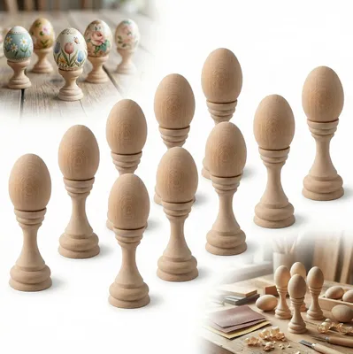 Produktbild von Set mit 10 Stück BUCHENHOLZ EIER 6 cm + GLAS 7,5 cm Basis für DECOUPAGE