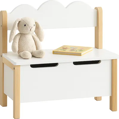 Immagine prodotto di Panchina per bambini Relaxdays con vano portaoggetti, coperchio e schienale, dimensioni: 60 x 60 x 25 cm, panchina per bambini, camera dei bambini, bianco/naturale