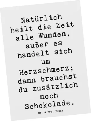 Produktbild von Mr. & Mrs. Panda Ansichtskarte Spruch Herzschmerz Schokolade - Weiß - Geschenk, Zitat, Motivation, Postkarte, herzerwärmend, Postkarten, einzelkarte, liebevoll gestaltet