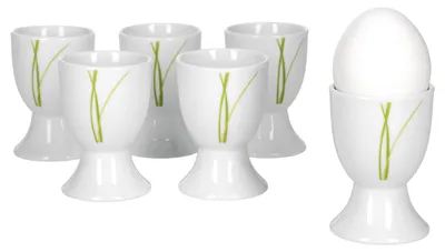 Produktbild von Van Well Bali 6er Set Eierbecher, rund Ø 4,8 cm, H 7,0 cm, Liniendekor, edles Marken-Porzellan