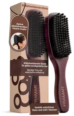 Produktbild von FRAMAR Sleek Bürste Wildschweinborsten - Wildschweinborsten Bürste Haare, Sleek Bun Haarbürste, Boar Bristle Hair Brush, Naturhaarbürste Für Volumen und Glanz - Brauner Samt