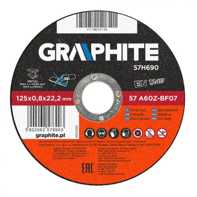 Obrázok produktu pre GRAPHITE Kotúč na rezanie kovov 125 x 0,8 x 22,2 mm, 42A60S-BF07