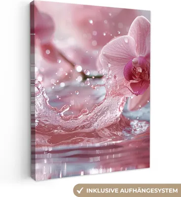 Produktbild von MuchoWow® - Leinwandbilder - Abstrakt - Modern - Wasser - Orchidee, Wandbild, Wanddeko Bilder Wohnzimmer, 90x120 cm